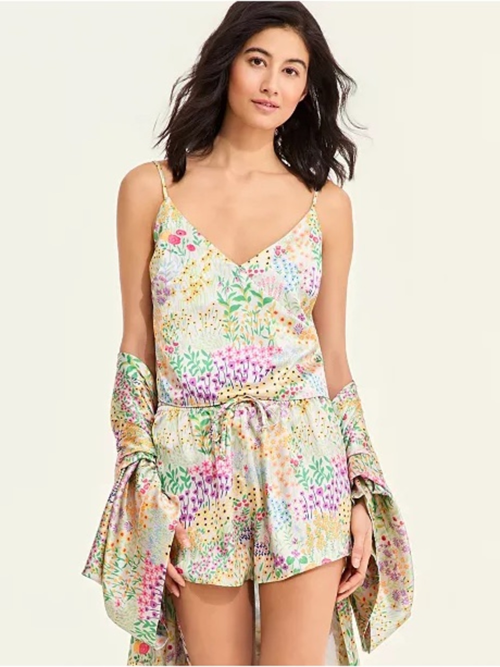 Macys Flower Show Pajama Set Shorts Tank Satin Floral Summer Feminine coquette